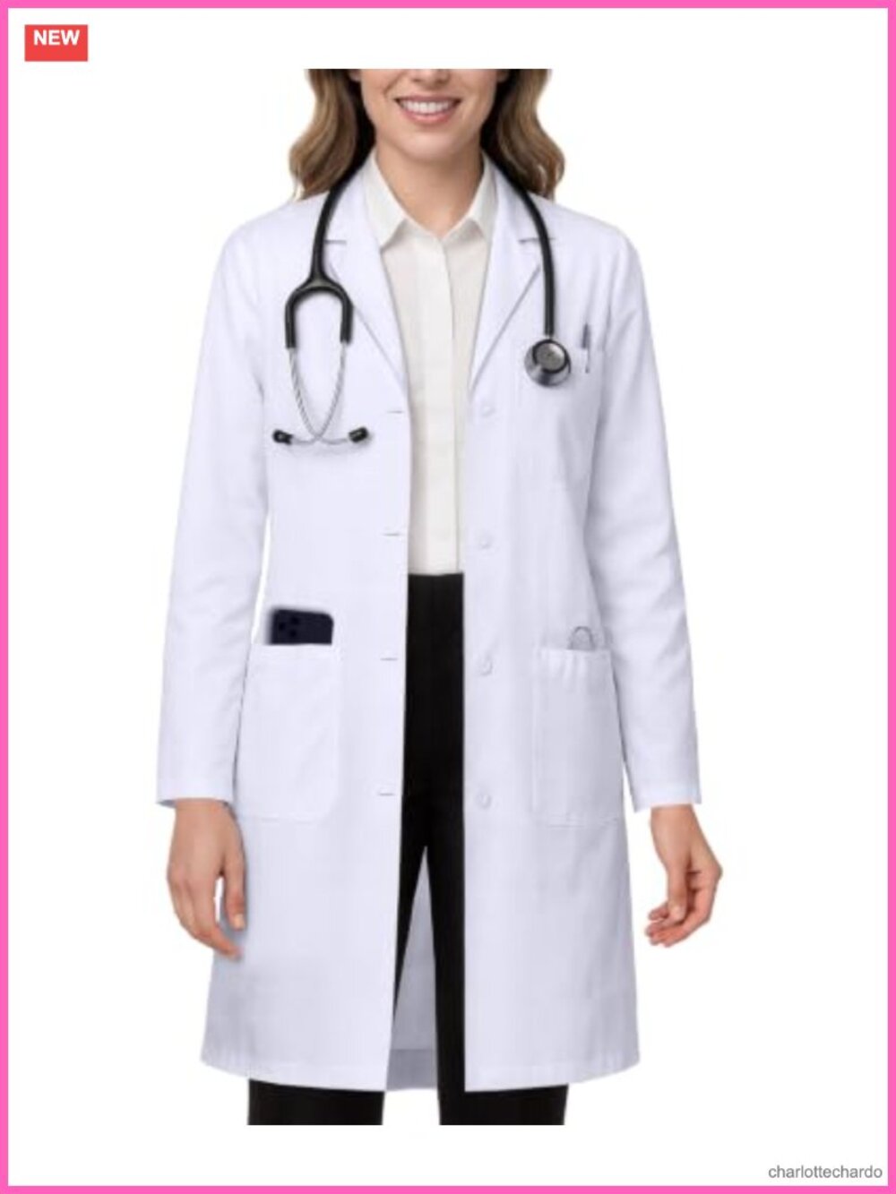 White Lab Coat Women Side Slit 3 Pockets Medical College